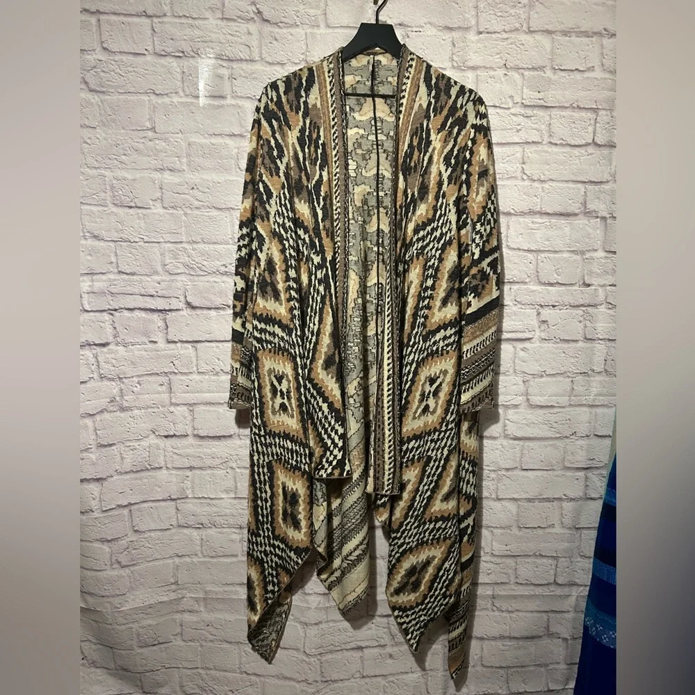 Free People Long line Duster Tribal/ Aztec/ Bohemian Oversized Wool blend Sz XS